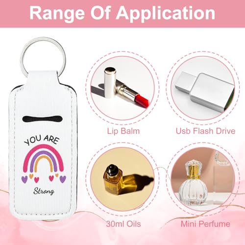 40 Pcs Rainbow Lipstick Holder with Inspirational Words Clip on Lip Gloss Sleeve Keychain Lip Balm Holder Graduation Gifts