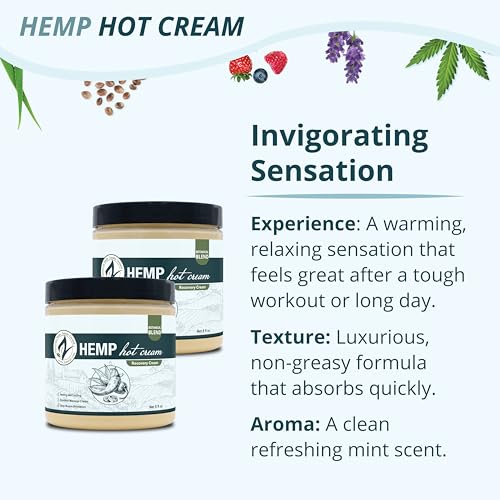Zatural Hemp Hot Cream Massage Joints and Muscles and Body Wraps Essential Oil Blend, Aloe, Hemp, and More (8oz jar)