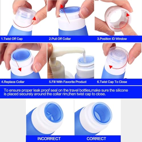 Portable Silicone Squeezable Bottles Refillable Cosmetic Gym Containers Travel TSA Approved Tube Set with Shower Lanyard for Shampoo Lotion