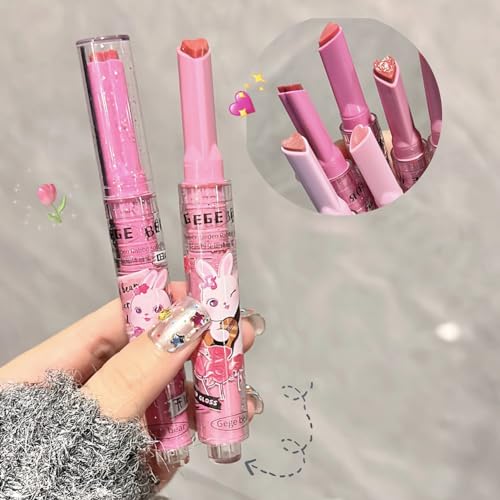 3 Colors Hydrating Lipstick Set, Sweet Heart Shape Glossy Finish Lipstick, Moisturizing Tinted Lip Balm, Long Lasting Vivid Color Lip Makeup for Girls (B)