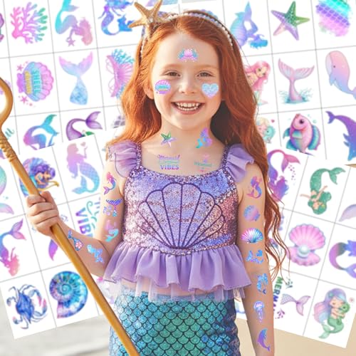 Mermaid Temporary Tattoos Stickers Under The Sea Themed Party Decorations Mermaid Themed Party Favors Supplies Accessories Under The Sea Themed Birthday Decorations Gift Idea For Kids Teen Boy Girl