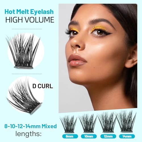10Rows Mixed 10-12-14-16mm /8-10-12-14mm Individual False Eyelashes D Curl Wide Stem Makeup Cluster Eyelashes Natural Volume Eye Lashes Extensions (HD-lashes kit-8-10-12-14mm mixed)