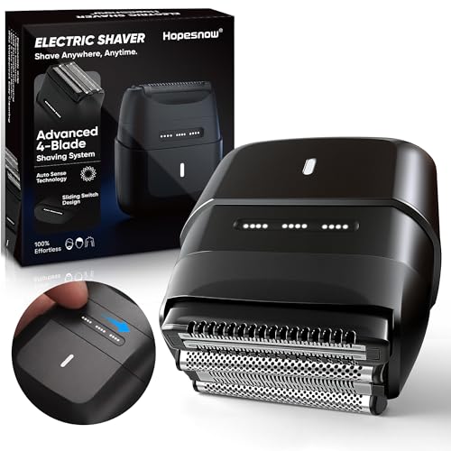 Electric Foil Shavers for Men: Compact Electric Razor with 4 Floating Blades, Travel Portable Foil Shaver for Men, USB-C Rechargeable, Waterproof Wet Dry Cordless Face Shaver for Travel & Home, Black