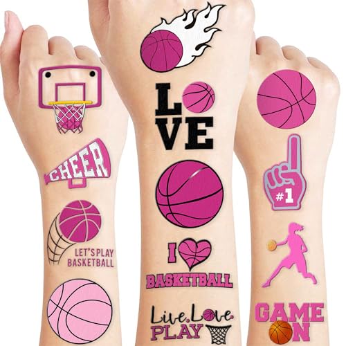 100 PCS Basketball Pink Temporary Tattoos Themed Birthday Party Decorations Favors Supplies D?cor Olympic Sports Game Tattoo Stickers Gifts For Game Boys Girls Classroom School Prizes Reward