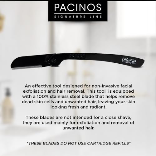 Pacinos Derma Blades for Men - Precision Straight Razor Beard Care Exfoliation Tool with 100% Stainless Steel Blades