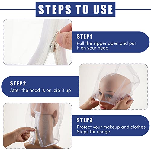 Flutesan 3 Pieces Makeup Protector Hood Protects Hair and Make up Nylon Chiffon Light Airy Makeup Hood Zipper Closure Face Cover Washable Hair Net Face Mask Cover for Women Beauty Weddings(White)