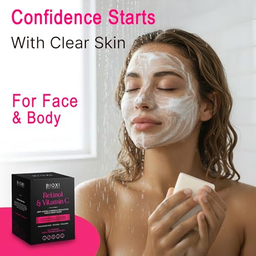 Retinol & Vitamin C Serum Complex Soap Bar - Korean Formula - Hyaluronic Acid, Peptides, Collagen & Green Tea - Anti Aging & Brightening Face Wash for Smoother Even Skin Tone - Cold Pressed - 2 Pack