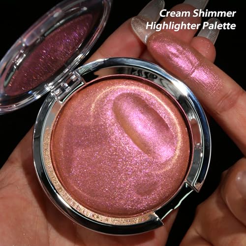 Duochrome Rose Gold Highlighter Blush Makeup with Pink Violet Shifter, Holographic Cream Face Highlighting, Soft Shimmer Glitter Waterproof Long Lasting Chameleon eyeshadow spark Body Highlight#0.56oz