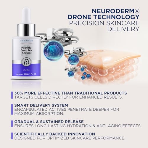 Dernier Peptide Serum for Face 5% - Powerful Multi-Peptide with Hyaluronic Acid Serum Skin Hydrating Brightening Dark Spot Treatment Anti-Aging Reduces Fine Lines & Wrinkles Antioxidant Glow (1 fl oz)