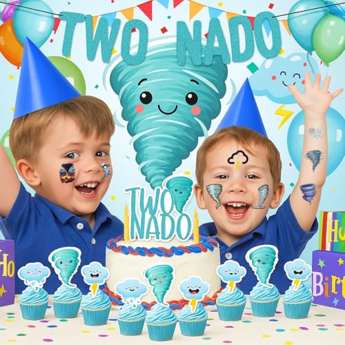 96PCS Tornado Pre-Cut Temporary Tattoos ? Twonado Theme Birthday Party Decorations, Cute Storm Stickers Favors, Gifts for Kids Boys Girls, School Supplies, Prizes, Rewards
