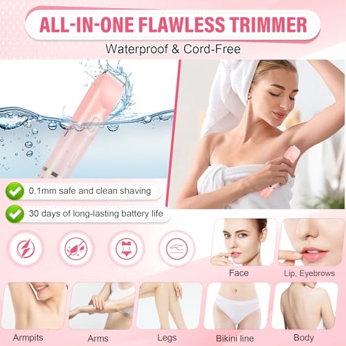 Women's Bikini Trimmer, 2-in-1 Electric Shaver for Bikini Line, Legs, Underarms, Face - Waterproof Women's Electric Shaver for Sensitive Skin, USB Rechargeable (Pink)