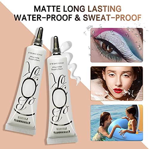 2 Pack Matte Eyeshadow Primer for Oily Lids White Eyeshadow No Crease Eye Primer Makeup Eyeshadow Base Waterproof & Smudge-proof & Long Lasting Cream Liquid Eye-shadow for All Shadows (Set A)