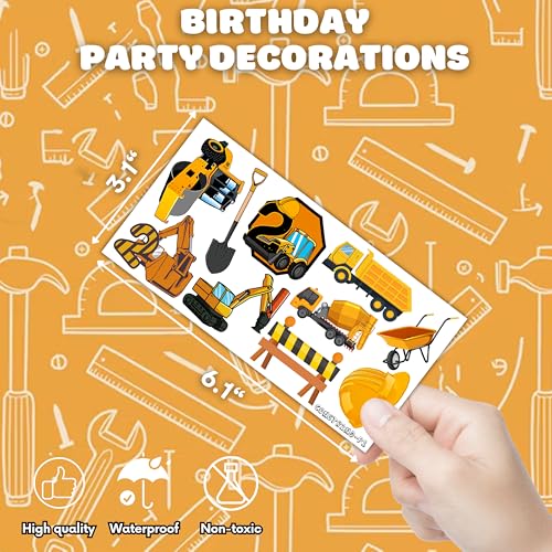 100 PCS Construction 2nd Temporary Tattoos Birthday Party Decorations Favors Supplies Trucks Tractor Two Years Old Vehical Excavator Bulldozer Stickers Gifts For Boys Classroom School Prizes Reward