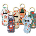 Desing Wish Christmas Chapstick Holder Keychain - Neoprene Colorful Lipstick Sleeve Keychain - Portable Lip Balm Holder