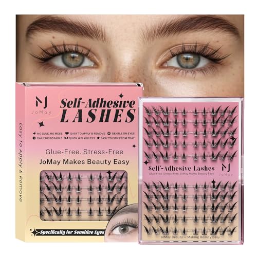 JoMay Self Adhesive Eyelashes, Press On No Glue Needed, Pre-Glued Clusters, Natural Look with Thin Band, Reusable for Beginners, Pre-Separated L/R 10 Pairs - Flutter Lite Lash Clusters
