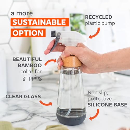 Full Circle Bottle Service-Refillable Glass Spray Bottle-Versatile Stream & Mist Options,Bamboo with Protective Silicone Boot-Ideal for Non-Toxic Cleaning Solutions & Plant Care,16oz Gray,3 Pack