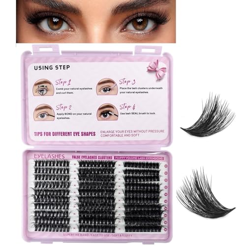 Eyelash Clusters Extension Natural Thick D Curl Cluster 300pcs 60D+80D+100D 10-18mm Individual Eyelash Extensions Natural Fluffy Wispy Fake Eyelashes,(60D+80D+100D, 10-18mm,300Pcs)