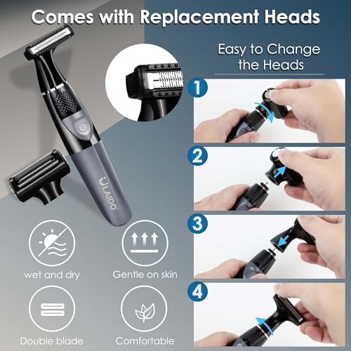Body Hair Trimmer for Men, Electric Groin Pubic Hair Trimmer, Body Hair Groomers, Waterproof Wet/Dry Ball Trimmer for Full Body and Privates with Replacement Body Groomer Foil Heads (A)