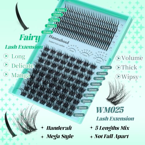 Spikes Clusters Manga lashes DIY Eye Lashes Extensions D Curl Mixed 13-21mm and 12-22mm long Individul False Eyelashes Volume Lashes (WM025-Mixed 12-22mm)