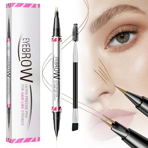 Eyebrow Pen, Brow Pencil 2-in-1 Dual-Ended Microblading Eyebrow Pencil with Micro-Fork-Tip & Precise Brush-Tip Crease Natural Hair-Like Brows, Last All-Day (Light Brown)