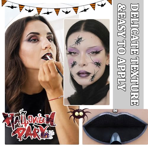 Matte Black Lipstick - Richly Pigmented Waterproof Halloween Lip Gloss for Women, All Day Smudge Proof Goth Clown Lip Stick Stain Makeup, Eye Baseball Softball Football Stick