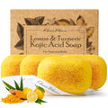 Lemon Turmeric Kojic Acid Soap ? Exfoliating Soap with Almond Particles for Dark Spots, Vitamin C and Extra Shea Butter, Gentle Brightening & Moisturizing for Face and Body ? 105g x4 Bars
