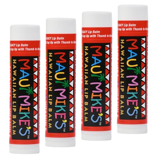 MAUI MIKE'S Best Tasting Lip Balm STRAWBERRY (4 PACK) Contains Aloe Vera,Vitamin E and Beeswax. Glides on Smooth Like the Perfect Wave. Great for Chapped Lips. Non Waxy.