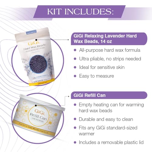 GiGi Hard Wax Beads Refill Can 14 oz and Relaxing Lavender Hard Wax for Hair Removal 14 oz