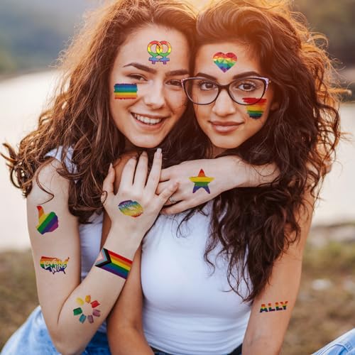 Zomme 144 Pcs Pride Tattoos, LGBT Rainbow Temporary Tattoos, Pride Temporary Tattoos, Waterproof Rainbow Flag Tattoo Stickers for Pride Equality Parades