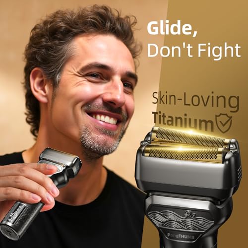 Electric Razor for Men with Pop-Up Trimmer: Rechargeable Cordless Foil Shaver for Face - Wet/Dry/Anti-Slip Waterproof Shavers with LED Display - Metal Handheld Design Light Gray