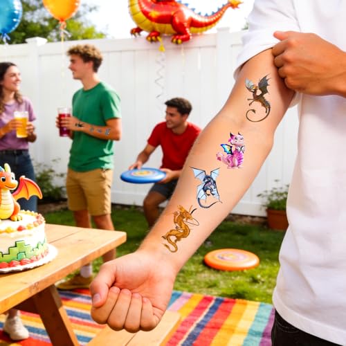 Dragon Temporary Tattoos Dragon Party favors for Adults, 20 Sheets 144 Pieces Dragon Tattoos Stickers Party Supplies Dragon Birthday Party Favors, Goodie Bag Fillers