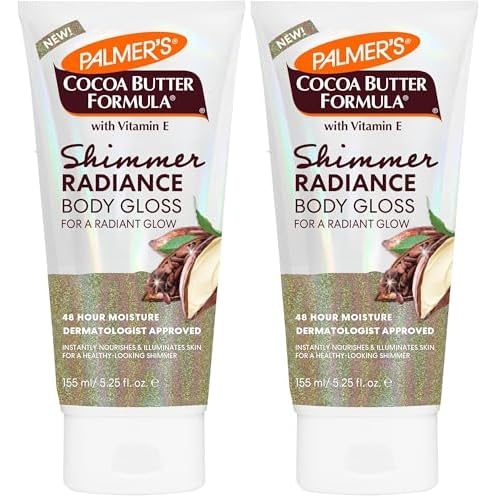 Palmer's Cocoa Butter Formula Shimmer Body Lotion with Vitamin E,5.25 Fl Oz,Radiance Body Gloss,Help Blur Veins,Cellulite,Marks,48 Hour Moisture,(Pack of 2)