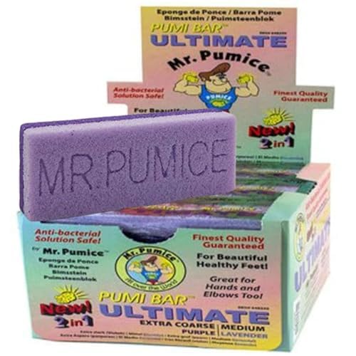 Mr. Pumice Ultimate PUMI Bar: 2-in-1 Dual-Grit (Medium + Coarse) Callus Remover, Pedicure Stone & Ped File Scrubber for Smooth Feet and Heels, (12-Count Display Box)