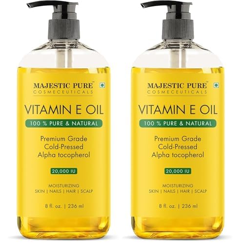 Majestic Pure Vitamin E Oil 8 Oz Vitamin E oil for Skin, Face Oil, Hair Oil and Body Oil- 100% Pure and Natural, 20,000 IU- Cold Pressed Hexane Free Non-GMO Gluten Free Formula (Pack of 2)
