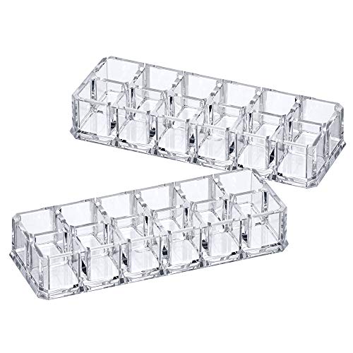 Amazing Abby - Charm - 2-Pack 12-Slot Acrylic Lipstick Organizer, Lipstick Holder, Lip Gloss Holder, Cosmetic Storage Display, Perfect Storage Solution for Drawer and Vanity (Slot Size: 0.9" x 0.9")