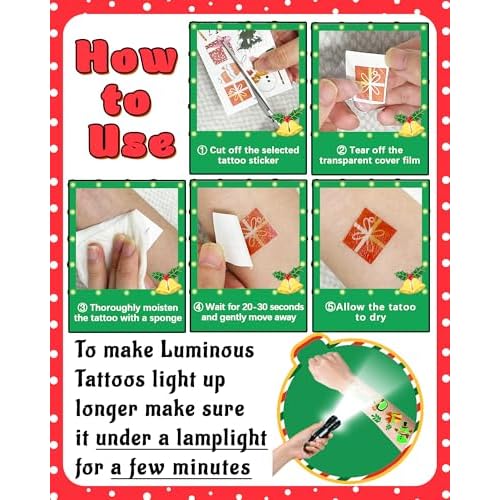 260 Styles Luminous Christmas Tattoos Party Favors for Kids, Christmas Goodie Bag Stocking Stuffers Temporary Tattoos, Christmas Classroom Gifts Treats Party Games Supplies for Kids Boys Girls