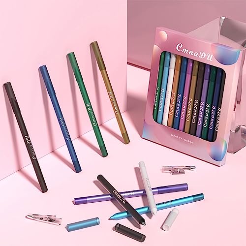 Eyeliner Set, 12 Colors Eye Shadow Pencil, Metallic Glitter Pearl Eye Pencils, Professional Waterproof Long Lasting Eye Makeup Set for Women