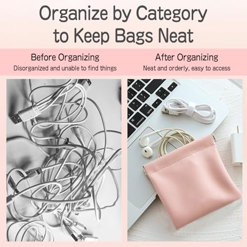 Layway 4 PCS Small Makeup Bag for Purse, Personalized Snap Closure Leather Organizer Pouch, Waterproof Portable Self-Closing Small Cosmetic Bags for Women Handbag Travel Coin Storage (4.72in*4.72in)