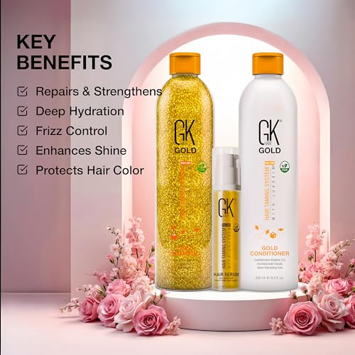 GK Hair Gold Shampoo and Conditioner Duo with Free Argan Oil Serum contains argan Oil, Shea Butter, Natural Oils for Hairs Moisturizing Shine and Protection