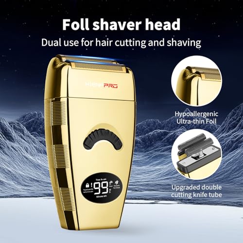 HIENA PRO Reciprocating Foil Shaver for Men, Professional Bald Precision Trimmer and Beard Trimmer, Electric Foil Shaver with USB Charging, Grooming Tools, Gifts for Men(Gold)