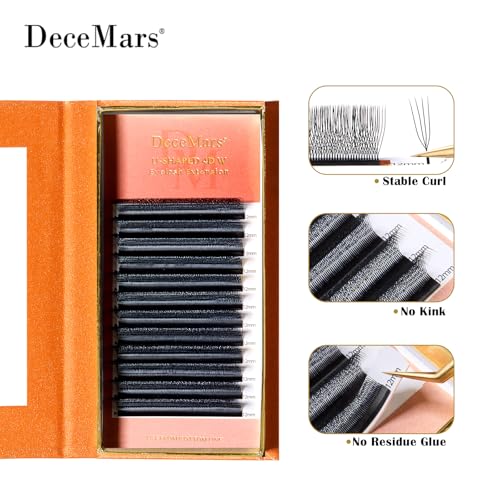 DeceMars 4D U Shaped Eyelash Extensions Supplies Easy Fans Russian Volume Crisscross Eyelashes Natural Soft YY Lash Extensions Handwoven Mesh Wispy Clusters Matte Black-0.07mm-D-8-15mm Mix