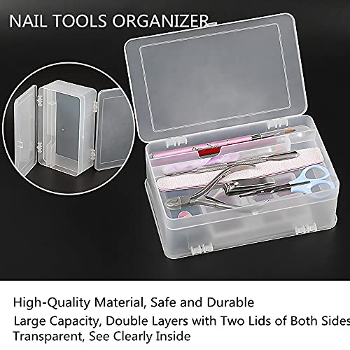 Plastic Nail Art Tools Organizer Nail Brushes Container Case Manicure Tools Holder Double Layers Large Capacity Nail Tools Storage Box (transparent)