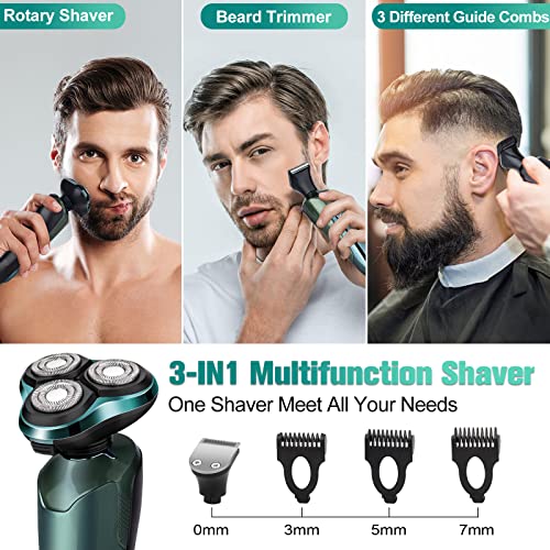 Electric Razor for Men, 3-in-1 Shaver with Floating Blades for Nose Hair &Sideburns,Replacement Blades, Pop-up Trimmer, IPX7 Waterproof, Travel Lock, Wet & Dry Use, Face Shaving Grooming Travel Kit