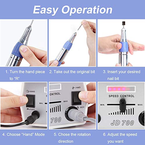 Makartt Nail Drill Electric Nail File Machine JD700 with Nail Drill Bits Fine Efile Bits Tungsten Carbide Bundle