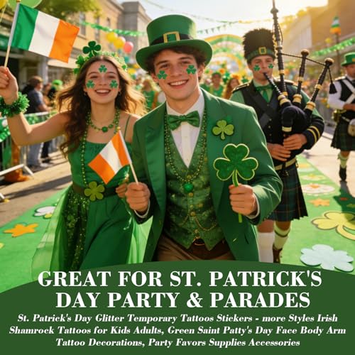 St. Patrick's Day Shamrock Temporary Tattoos & Face Stickers, Waterproof Saint Patrick's Day Clover Tattoos Art Make up Deco Irish Party Favors