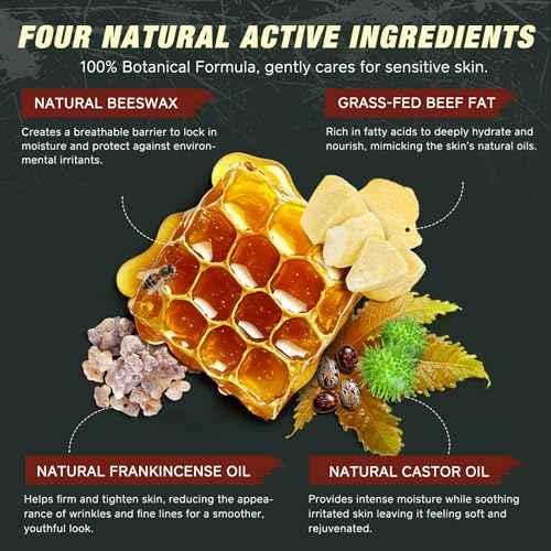 2 Pack Handmade Beef Tallow with Frankincense and Castor Oil Face Balm, 100% Grass-Fed Tallow for Skin Care, Face & Body Moisturizer for Sensitive Skin & Dry Skin Age Defying, Natural Lotion