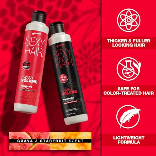 SexyHair I WANT VOLUME Shampoo and Conditioner, 10.1oz | 10% More Volume | Lightweight Formula | All Hair Types