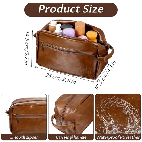 6Pcs Leather Toiletry Bags for Men, Water Resistant Groomsmen Gifts Set Men's Travel Shaving Kit Wedding Proposal Gift for Best Man Father (Brown)