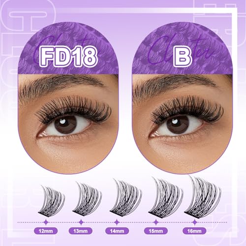 Cluster Lashes Individual Lash Extensions DIY Eyelashes C/D Curl Cluster Lash DIY Soft and Wispy Clusters Eyelashes Extensions Eyelash Clusters Extensions(Natural/Volume-0.07D,12-16mm Mixed)
