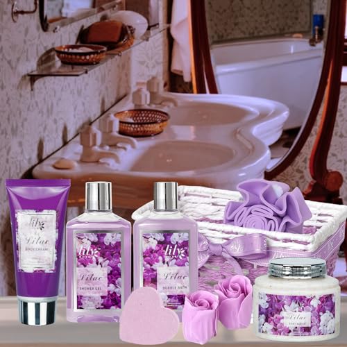 Mothers Day Gifts for Women - 9 Pcs Lavender Bath and Body Gift Basket Set for Women, Gift Baskets | Christmas, Birthday, Valentines Day Gift for Her, Perfect Gift for Mom All Occasion Gifts for Her